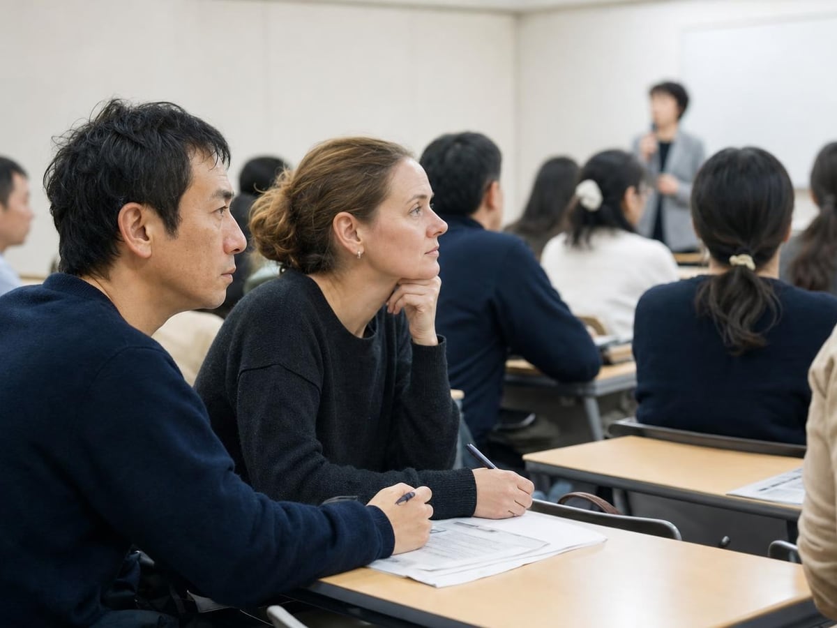 parents take notes at a juku information session